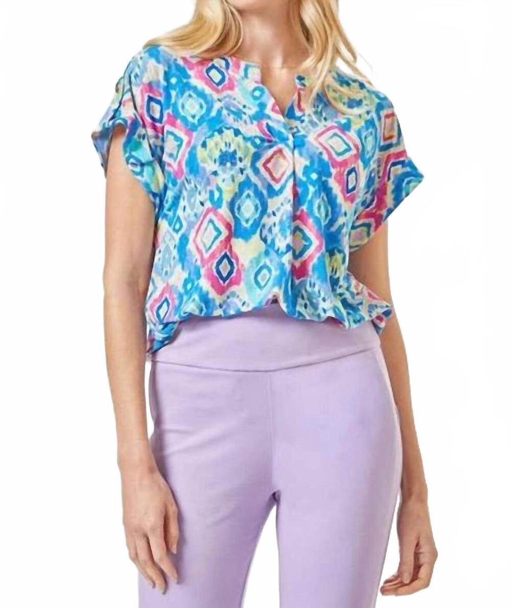 NEW DEAR SCARLETT lizzie short sleeves diamond print top in multi